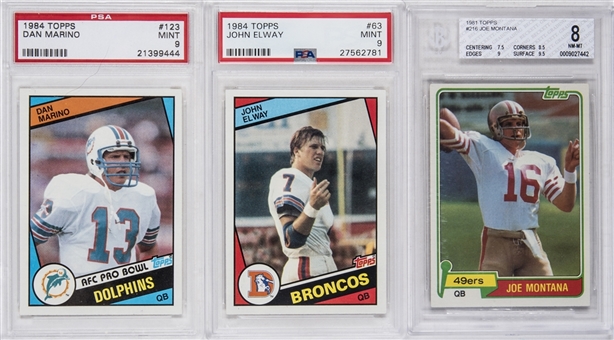 1981-1984 Topps Football Rookie Cards Graded Trio (3 Different) Including Montana, Elway and Marino